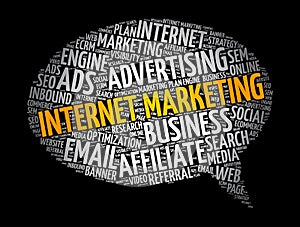 Internet marketing message bubble word cloud, business concept background