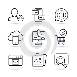 Internet Marketing and seo icon pack. Vector illustration