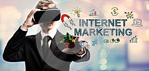 Internet Marketing text with businessman using a virtual reality