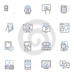 Internet media line icons collection. Streaming, Podcasting, Blogging, Cyberbullying, Hacking, Viral, Influencer vector