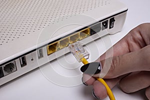 Internet modem and ethernet cable connection