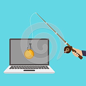 Internet money crime phishing on laptop illustration flat design