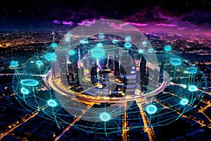 Internet Network Connection with Modern Technology Disseminate Business Information Quickly with Cityscape Background