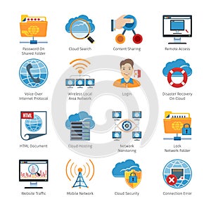 Internet And Network Flat Icons Set