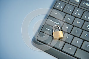 Internet Network Security Concept. Closed padlock on a keyboard. Online shopping protection