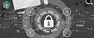 Internet network security concept with a computer keyboard