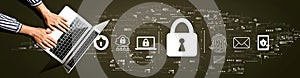 Internet network security concept with person using laptop