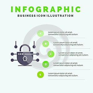 Internet, Network, Network Security Solid Icon Infographics 5 Steps Presentation Background