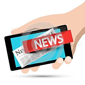 Internet News Design. Phone App with Human Hand.