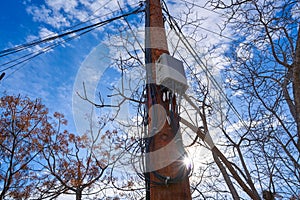 Internet optical fiber connection box in a pole