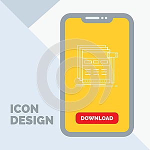 Internet, page, web, webpage, wireframe Line Icon in Mobile for Download Page