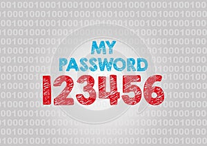 Internet password security concept. Binary code with text
