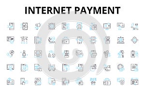 Internet payment linear icons set. E-wallet, Cybercash, Digital currency, PayPal, Cryptocurrency, Virtual my, Online