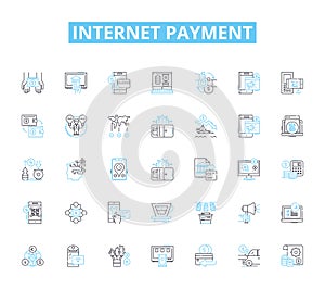 Internet payment linear icons set. E-wallet, Cybercash, Digital currency, PayPal, Cryptocurrency, Virtual my, Online