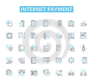 Internet payment linear icons set. E-wallet, Cybercash, Digital currency, PayPal, Cryptocurrency, Virtual my, Online