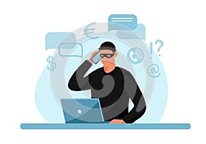 Internet phone crime. Conceptual illustration of online internet fraud, cybercrime, data hacking. Cartoon design