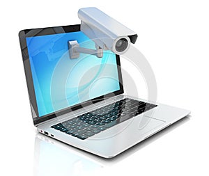 Internet privacy concept - laptop and surveillance camera