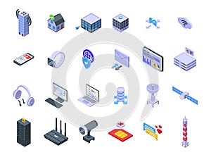 Internet provider icons set isometric vector. Host service