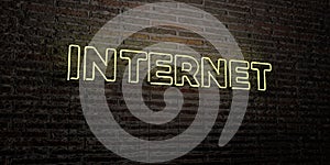 INTERNET -Realistic Neon Sign on Brick Wall background - 3D rendered royalty free stock image