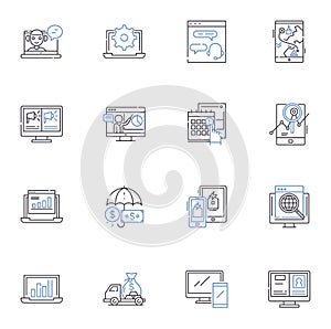 Internet retailer line icons collection. E-commerce, Online, Shopping, Digital, Marketplace, Sales, Shopping cart vector photo