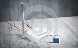 Internet router with padlock. Network and data protection