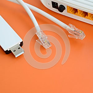 Internet router, portable USB wi-fi adapter and internet cable p