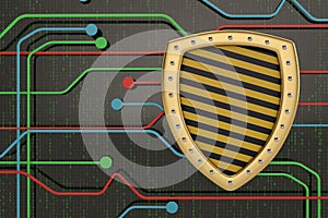 Internet security concept golden shield on digital background.3