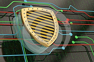 Internet security concept golden shield on digital background.3