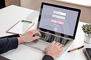 Internet security concept. Login password on a laptop screen