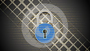 Internet security concept, open red padlock on digital data background.