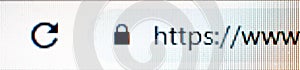 Internet security concept. SSL Https and lock symbol in computer browser on computer or laptop screen