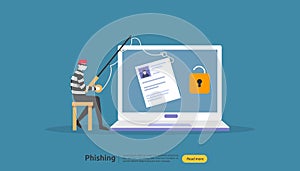 internet security concept with tiny people character. password phishing attack. stealing personal data. web landing page, banner,