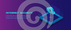 Internet security connection banner design. Abstract technology computer processor encryption.