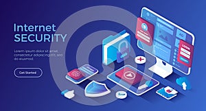 Internet security, Cybersecurity, Protection of personal data. Password protection, touch id, face id.