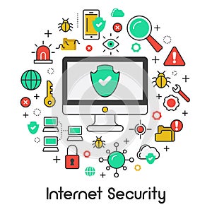 Internet Security Data Protection Line Art Icons