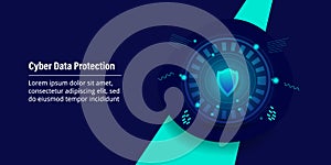 Internet security, data protection, shield to protect online privacy, abstract technology internet web security banner.