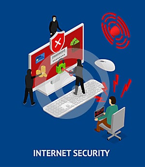 Internetn Security and Elements Part Isometric View. Vector photo