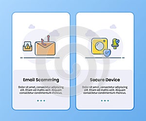 Internet security email scamming and secure device onboarding template for mobile ui app design photo