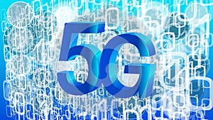 Internet security in 5G technology, binary code stream, computer cloud vector background