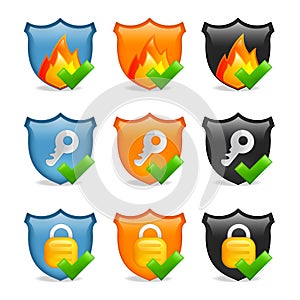 Internet security icon shield set