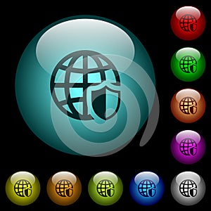 Internet security icons in color illuminated glass buttons