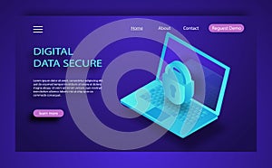 Internet security isometric concept. Traffic Encryption, VPN, Privacy Protection Antivirus hack. flat 3d isometric