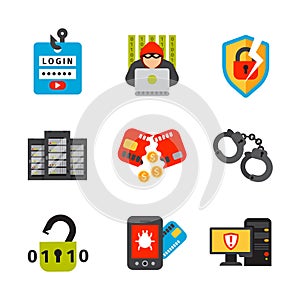 Internet security safety icon virus attack vector data protection technology network concept design.