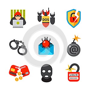 Internet security safety icon virus attack vector data protection technology network concept design.