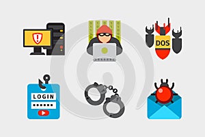 Internet security safety icon virus attack vector data protection technology network concept design.