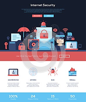 Internet security services website header banner with webdesign elements