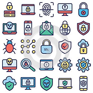 Internet Security and Support Isolated Vector Icons set which can be easily modified or edited