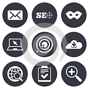 Internet, seo icons. Checklist, target signs