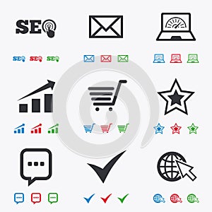 Internet, seo icons. Star, shopping signs