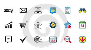 Internet, seo icons. Star, shopping signs.